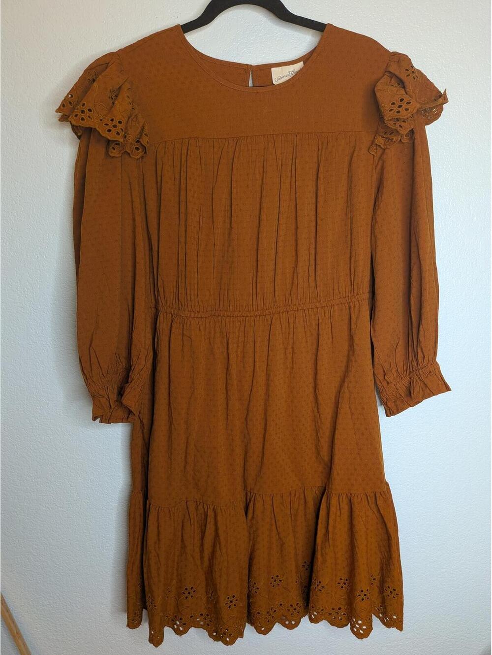 Universal Thread Women’s Brown Swiss Dot Eyelet Trim Tiered Mini Dress XXL NWT